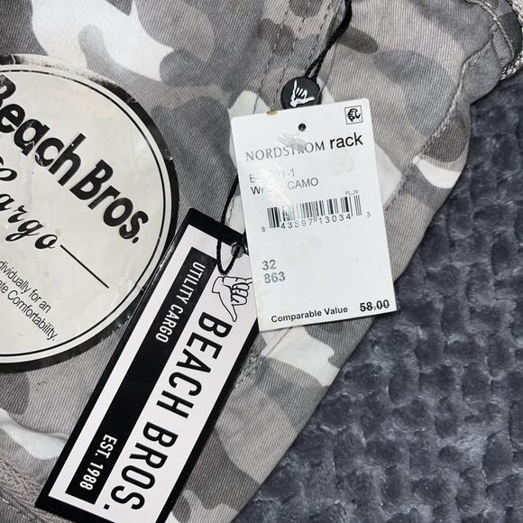 Beach Bros Shorts Mens Size 32 Camo Utility Cargo Canvas Belt-New with tag - Picture 2 of 10